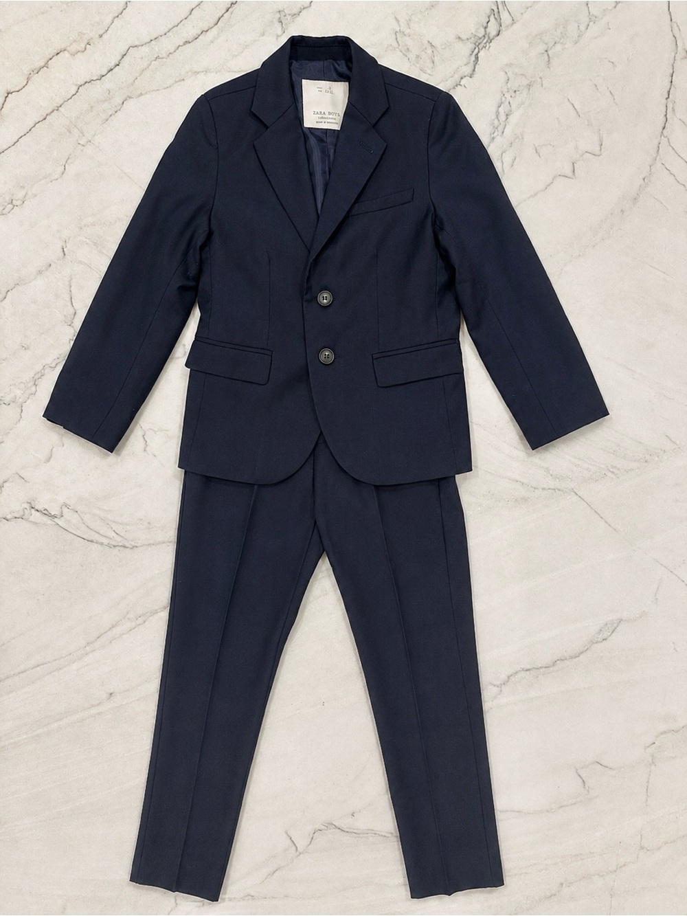 Zara Boys Navy Extrafine Wool 2 Piece Suit Size 7/8 122/128